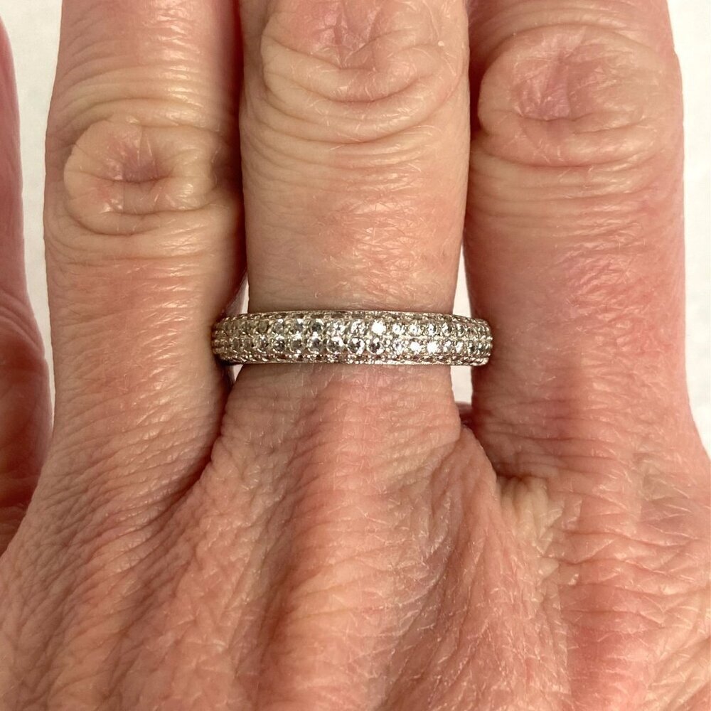 Sterling Silver 925 4 Row 4 Sided Cubic Zirconia Wedding Band Ring Sz 7.5